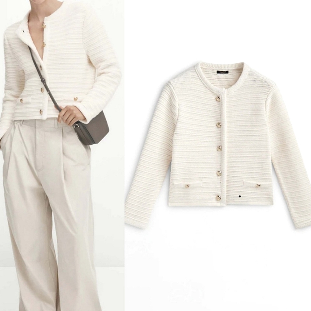 NEW Massimo Duttti Cream Textured Cardigan